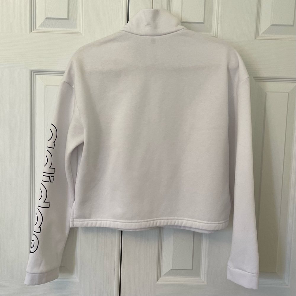 adidas White Half-Zip Sweatshirt with Sleeve Logo - Picture 10 of 11